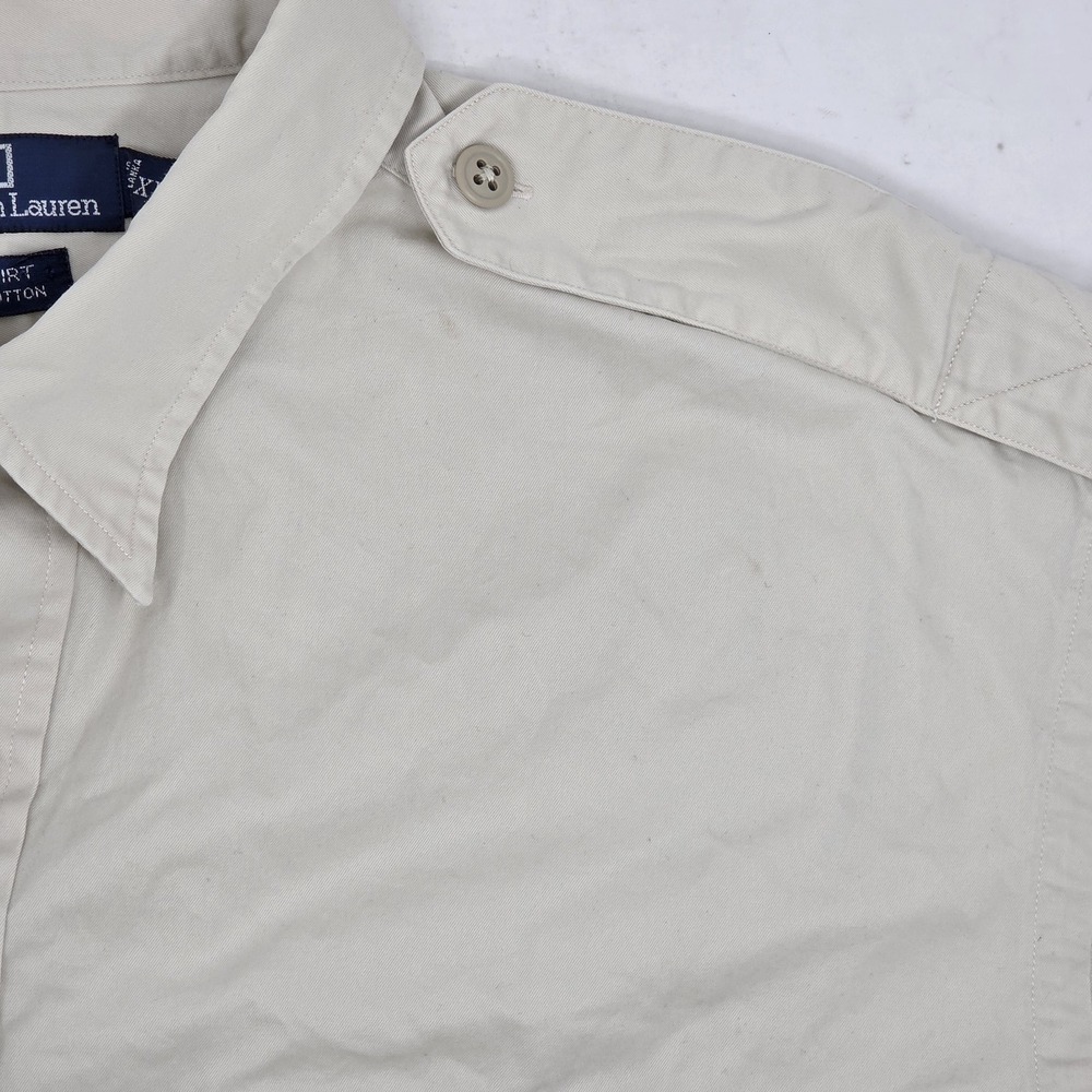 VINTAGE Polo Ralph Lauren GI Shirt Men's Long Sleeve Button Up Pockets XL Beige - Picture 8 of 8